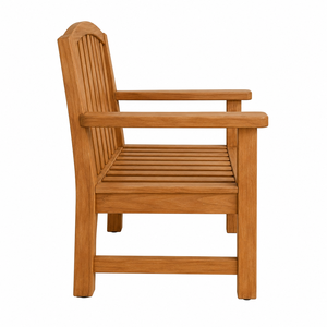 Chaise de jardin en teck massif avec dossier à lattes verticales, accoudoirs larges, design contemporain, durable, écologique, imperméable, pour parc - Product Image 2