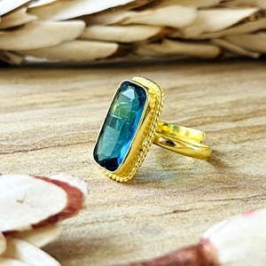 Unique Design Boho Topaz <b>Ring</b> Vintage Brass Band Women 18k <b>Gold</b> Plated Beaded Solitaire <b>Cocktail</b> Statement for Wholesale/OEM/ODM - Product Image 1