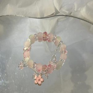 Bracciale con catena di perline e ciondolo a forma di fiore rosa, gioielli dolci per le donne, regalo alla moda - Product Image 2