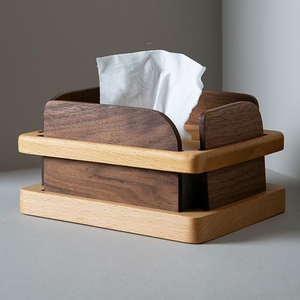 Boîte à mouchoirs en bois de hêtre naturel non fini et noyer, organisateur de papier toilette, décoration d'intérieur, support de boîte à mouchoirs en bois - Product Image 2