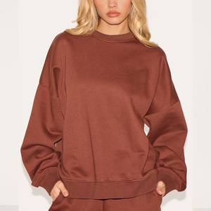 Sudadera Oversize de Cuello Redondo para Mujer, Color Sólido, Hombros Caídos, Manga Larga, Tejido de Algodón, Ropa de Otoño - Product Image 5
