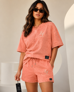 Ensemble T-shirt et short surdimensionné pour femme Laz Industries, couleur crème, décontracté, été, grande taille, coupe classique, col rond, en molleton respirant - Product Image 4