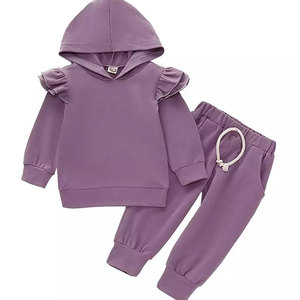 Conjunto de Sudadera con Capucha Morada para Bebés Niñas, Manga Larga, Color Sólido, Informal, Traje Deportivo de Otoño, Algodón, para Bebés y Niños Pequeños - Product Image 1