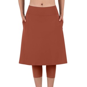 Jupe modeste pour femmes, taille haute, couleur unie, mini-jupe trapèze avec poches, décontractée, en nylon écologique, toutes saisons - Product Image 1