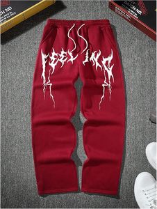 Pantalon de survêtement ample pour homme à imprimé graphique, taille élastique, coupe droite avec poches - Product Image 2