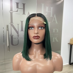 Perruque de cheveux vietnamiens vierges de haute qualité 100 % naturels, ultra-lisses, super double drawn, couleur ombré vert, prix de gros - Product Image 1