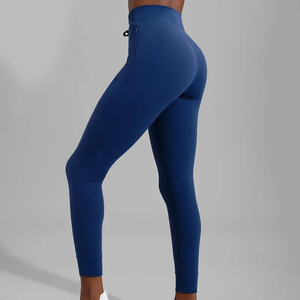 Leggings bleus unis à taille haute et longueur intégrale de la marque Run Apparel, sans couture, avec taille élastique, évacuation de l'humidité, en spandex et nylon - Product Image 5