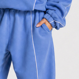 Pantalon de jogging décontracté surdimensionné pour fille, personnalisé, bleu azur avec ligne contrastante, en molleton premium, pour enfants, OEM - Product Image 3