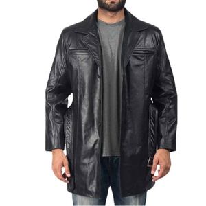 Abrigo de Cuero Negro Jordan para Hombre, Calidad Premium, Elegante Ropa de Invierno, Prenda Exterior Duradera y Moderna, Diseño de Abrigo Largo - Product Image 3