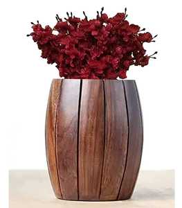 Vase à fleurs cylindrique moderne en bois, fait main, en bois massif, pour table, conteneur floral, pot pour plantes séchées, décoration de table pour la maison et le bureau - Product Image 6