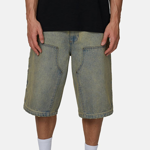 Shorts Bermuda en jean délavé pour homme, taille mi-haute, couleur unie, toile respirante, fermeture boutonnée - Product Image 1