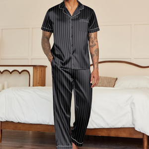 Hot Sale Product <b>Silk</b> Satin <b>Pajama</b> Set Top Trendy Design Short Sleeve Button-Up Sleepwear Night Suit With Pockets - Product Image 6
