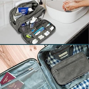 Trousse de rasage portable en cuir véritable résistante à l'eau, grande capacité, pour voyage, avec fermeture éclair, pour cosmétiques et articles de beauté - Product Image 6