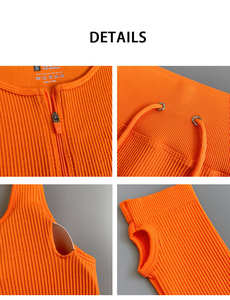 Conjunto Deportivo de Cuatro Piezas para Mujer, Color Naranja, Bra Deportivo Elástico, Top Corto, Top de Manga Larga con Cierre y Pantalones Cortos Ajustados - Product Image 3