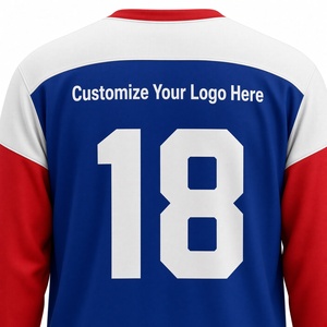 Jersey de Hockey sobre Hielo Personalizable para Hombre, Manga Larga, Impresión Sublimada, Azul, Rojo, Blanco, Cuello en V, Transpirable, Corte Regular, Ropa para Adultos - Product Image 2