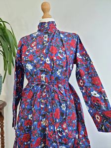 Algodón puro Midi Azul Rojo Vestido floral Bloque indio Estampado Colorido Verano Inteligente Cómodo Ropa de día - Product Image 2