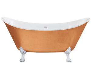 Bañera Ovalada de Hierro Fundido de Lujo con Patas, Blanca sobre Cobre, Duradera, para Hoteles y Villas - Product Image 1