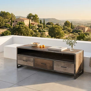 Consola para TV Alben con Puerta Corredera de Ratán, Estilo Escandinavo, Acabado Natural Ecológico para Sala de Estar, Dormitorio o Resort - Product Image 2