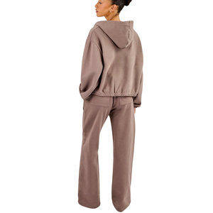 <b>Womens</b> Two Piece Hooded Tracksuit Full Zip Long Sleeve Crop Jacket Elastic Waist Wide Leg Trousers Casual <b>Lounge</b> Outfit Set <b>Suit</b> - Product Image 2