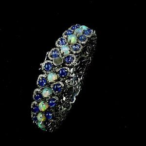 Bracelet jonc vintage en argent plaqué or avec opale éthiopienne tanzanite pour mariages et fiançailles - Product Image 6