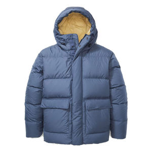 Veste d'hiver pour homme en duvet bleu, à capuche, col montant, fermeture éclair, coupe-vent, décontractée, couleur unie, coupe classique - Product Image 1