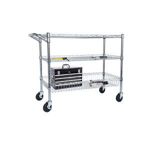 Carrello Multiuso a 3 Ripiani con Ruote e Maniglia, 36"x18"x32", con Rivestimenti in Tessuto a Motivo Quadrato, Carrello Portaoggetti 36"x18"x32" - Product Image 1