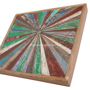 DIVADI Mosaico de Pared Decorativo Náutico de Madera Reciclada Hecho a Mano, Forma Cuadrada, 5cm de Grosor, Pequeño Sol - Product Image 3