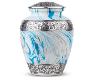 Aluminium Hand Carved Pink Crackle Enamel Metal Funeral Urn Large Adult Cremation Ashes Container <b>Box</b> Silver Floral Engraved. - Product Image 3