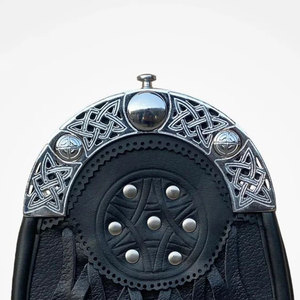 Men's Celtic Black Vegan Leather Kilt Sporran - Highland Dress Sporran with Included <b>Chain</b> <b>Belt</b> Top Sell - Product Image 2