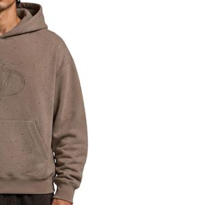 Sweat à capuche oversize en polaire taupe pour homme, design de logo en strass de luxe, pull épais, streetwear, sweat à capuche personnalisé - Product Image 4