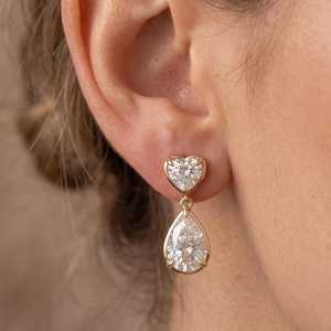 1CT Heart 2CT Pear Cut Moissanite <b>Stud</b> <b>Earrings</b> Rose Gold Plated 925 Sterling <b>Silver</b> Fine Jewelry Promise Gift Bride Party - Product Image 3