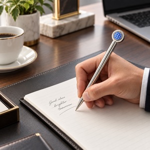 Stylo bille en métal créatif avec globe rotatif, stylo porte-bonheur fantaisie, cadeau de bureau, conçu avec un globe 3D rotatif - Product Image 4