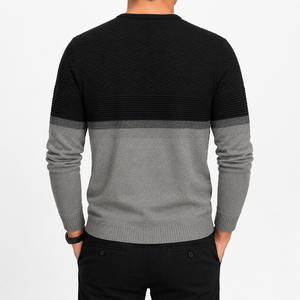 Men's Henley Neck Button Color <b>Block</b> Long Sleeve Casual Viscose <b>Acrylic</b> Blend Sweater | OEM ODM Manufacturer Bangladesh - Product Image 2