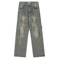Jeans droits pour homme sur mesure, coupe ample, délavés, effet usé, écologiques, tendance, mode décontractée, streetwear