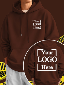 Custom Logo Hooded Men's 100% Cotton French Terry 350g Regular Fit Casual Autumn Wear <b>Heat</b> Transfer Printed Front <b>Back</b> Design - Product Image 2