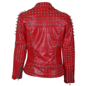 Chaqueta de Motociclista de Cuero Genuino para Mujer SEAMER WEAR, Color Rojo, Manga Larga, Cierre de Cremallera, Cuello Camisero, Largo Regular, Invierno - Product Image 6