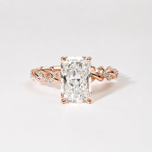 Bague de mariage torsadée en or massif 10K 14K 18K certifiée IGI avec diamant radiant de laboratoire et tige en argent sterling 925 et platine - Product Image 3