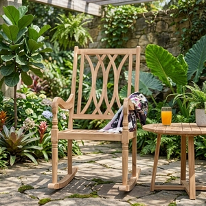 เก้าอี้โยกทรงครึ่งวงกลมไม้สักแท้ทันสมัยสำหรับโรงแรมและใช้งานกลางแจ้ง - Product Image 4