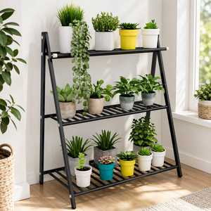Étagère à plantes en métal moderne à 3 niveaux, étagère intérieure avec revêtement en poudre pour fleurs, plantes vertes, décoration intérieure, style minimaliste - Product Image 2