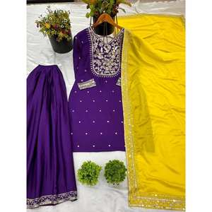 Top-Plazzo y Dupatta Set con bordado pesado Work Party Wear Look-Talla XL - Product Image 1