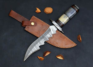 Cuchillo de caza de acero de Damasco con hoja de cocodrilo, edición nueva, con mango de hueso, para acampar al aire libre, el mejor cuchillo de hoja fija afilada. - Product Image 5