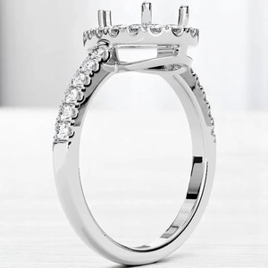 KARATS Heart Shape Moissanite Halo Engagement <b>Ring</b> Setting 925 <b>Silver</b> Plated Rhodium Finish Pave <b>Set</b> Women's Elegant Style - Product Image 3