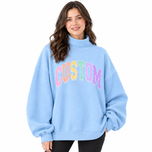 Pull molletonné oversize pour femme, col montant, manches longues, imprimé décontracté, 100% coton, avec épaules tombantes, haute qualité - Product Image 4