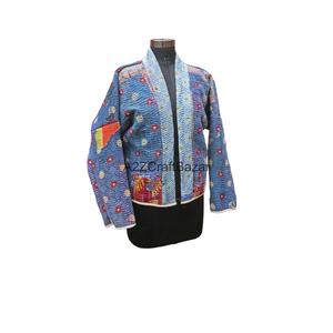 Chaqueta Corta Reversible Tejida a Mano Kantha 100% Algodón Transpirable, Ropa de Mujer Artesanal India para Verano e Invierno - Product Image 5