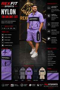REXFIT SPORTS 2026 <b>Men</b>’s Lavender Nylon <b>Short</b> Sleeve Tracksuit Set Full <b>Zip</b> Jacket and <b>Shorts</b> Custom Sportswear Regular Fit - Product Image 3