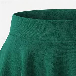 Jupe courte trapèze pour femme, couleur unie, taille élastique, design plissé, tissu polyester confortable, à porter en toutes saisons - Product Image 4