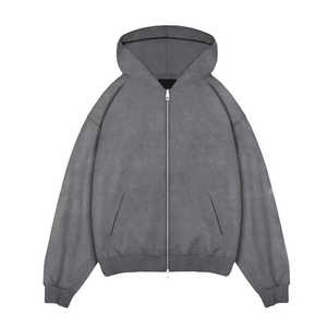 เสื้อฮู้ดสตรีทแวร์แบบซิปคู่ ล้างสีแบบแอซิดวอช ผ้าฝ้ายฟลีซ ทรงปกติ สำหรับผู้ชายและผู้หญิง - Product Image 5