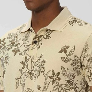 Chemise Premium Homme Imprimé Floral Beige 100% Coton Anti-Plis avec Poche, Manches Courtes, pour le Golf, Décontractée, Respirante, Été - Product Image 5
