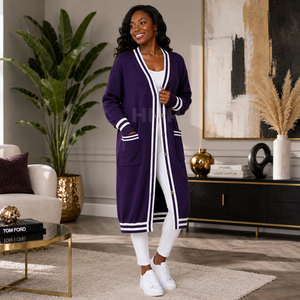 Pull en tricot jacquard acrylique HMR Sisterhood Sorority avec logo, manches longues, patch brodé, uniforme, cardigan de style universitaire - Product Image 3