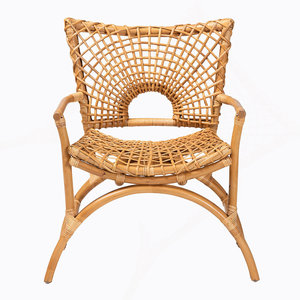 Fauteuil en rotin naturel fait main, chaise longue en osier avec dossier décoratif à tissage ouvert et pieds courbés pour l'ameublement de la maison - Product Image 2